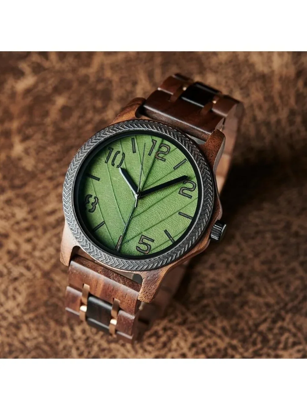 Men's Green Brown Natural Japanese Quartz Minimalist Style Unique Wooden Watch
